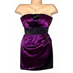 CLEARANCE SALE Violet Purple & Black Belted Empire Wrap Satin Dress Size 4